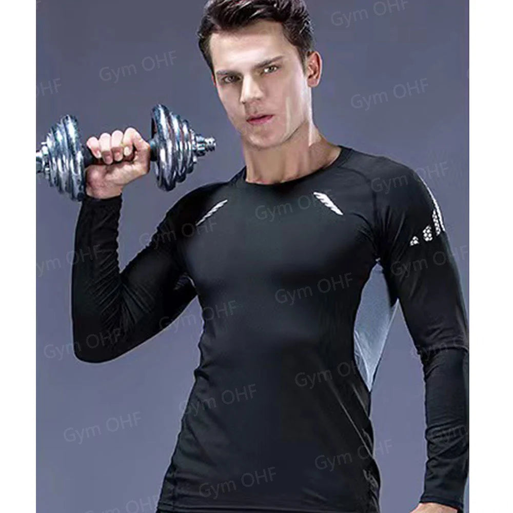 Gym Fitness T shirt Men's Short Sleeve Summer Boxing Jersey Legging Men Rashguard Compression Pants Quick Dry Tight T-shirts Men