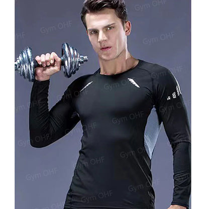Gym Fitness T shirt Men's Short Sleeve Summer Boxing Jersey Legging Men Rashguard Compression Pants Quick Dry Tight T-shirts Men