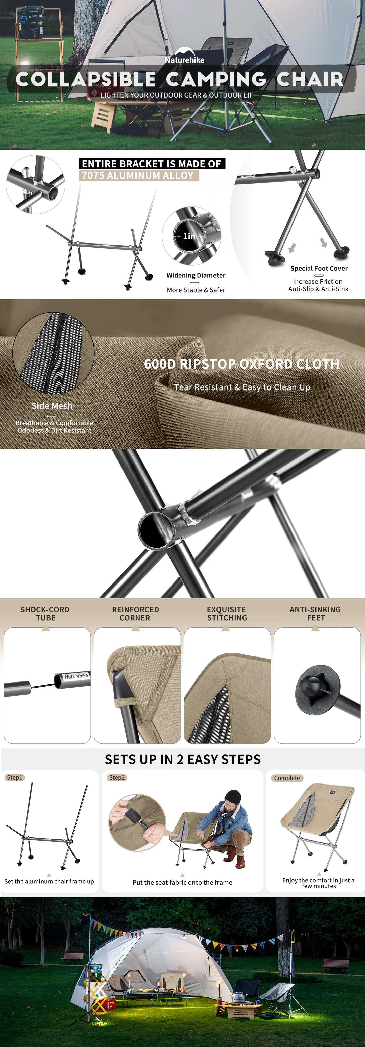 Naturehike Camping Chair L04 Folding Fishing Chair Ultralight Portable Aluminum Alloy Moon Chair Outdoor Picnic Relax Chair