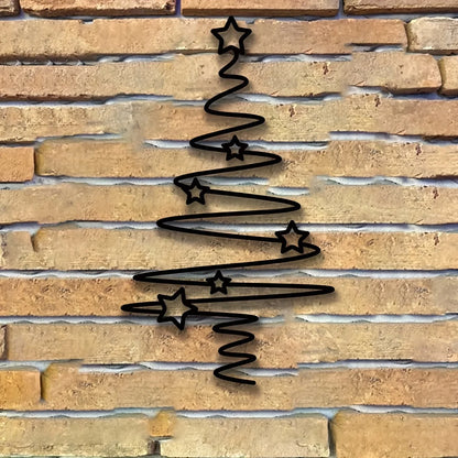 [Christmas Tree Art] 1pc Black Metal Christmas Tree Wall Art with Stars | No Power Needed, Featherless Iron Sculpture