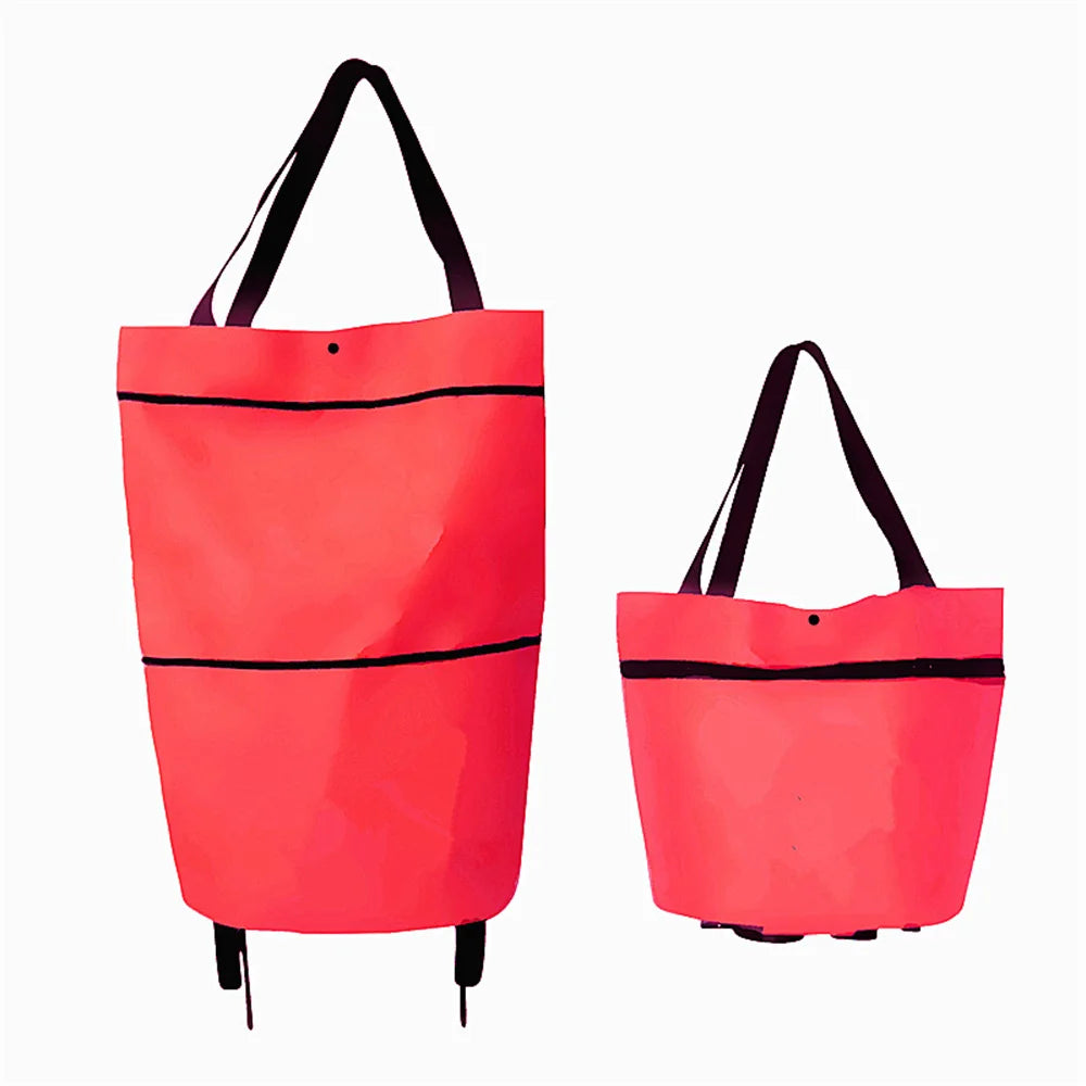 Household Portable Folding Cart Roller Shopping Bags Outdoors Food and Fruits Storage Foldable Trolley Wheel Supermarket Bag ﻿