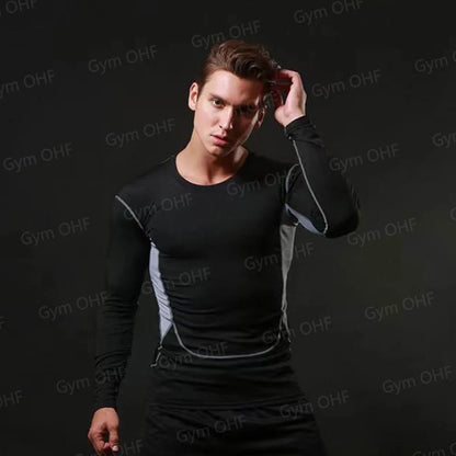 Gym Fitness T shirt Men's Short Sleeve Summer Boxing Jersey Legging Men Rashguard Compression Pants Quick Dry Tight T-shirts Men