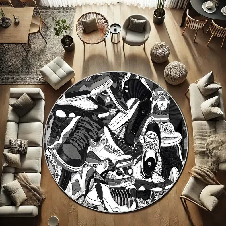 Sneakers Shoes Rug Sneakers Round Rug Circle Shoes Rug Sneakers Carpet,Personalized Rug Sneaker Art Street Cool Rug Sport Rug