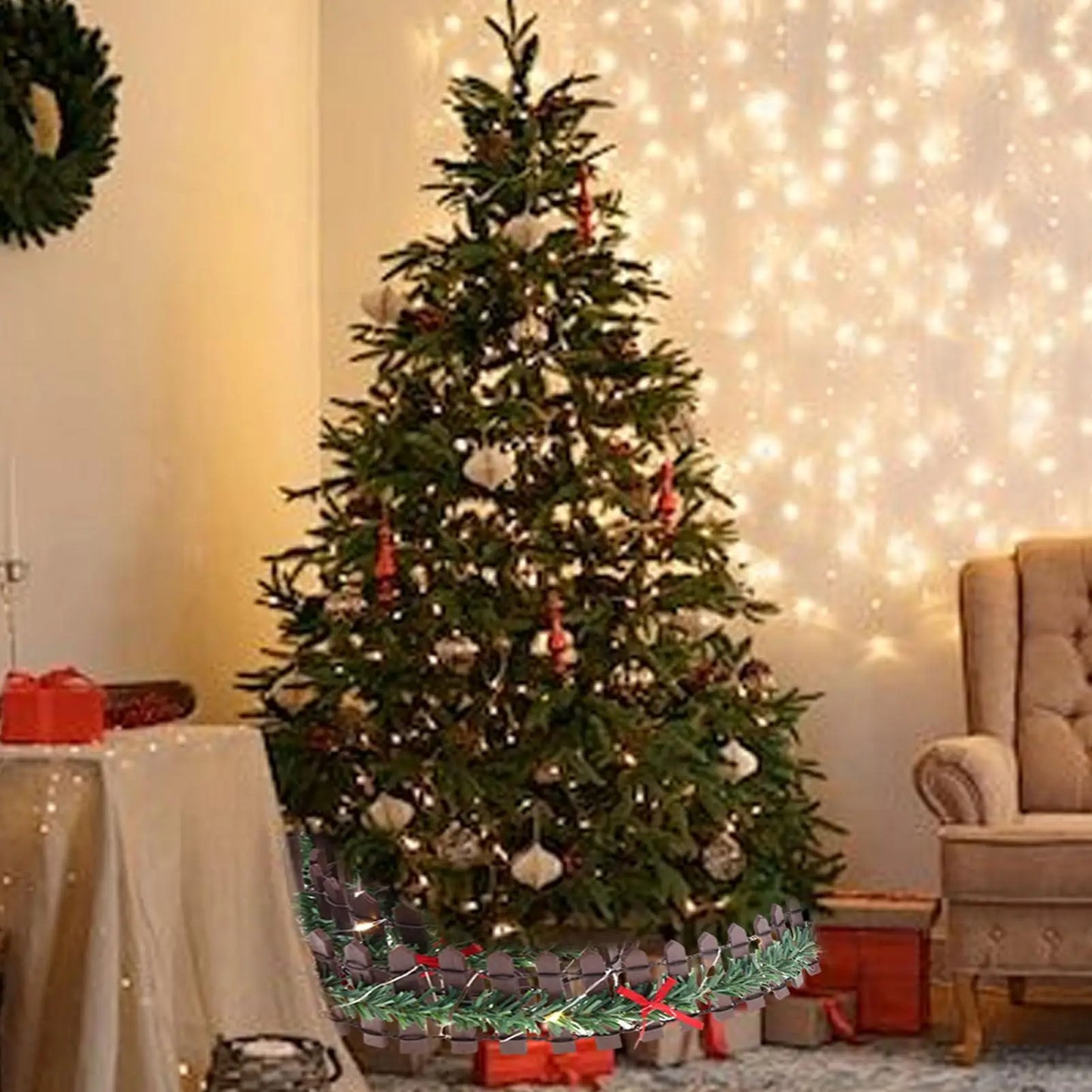 Christmas Tree Miniature Fence Handmade Rattan Wooden Village Barrier Fairy Garden Fences with LED Light Landscaping Props