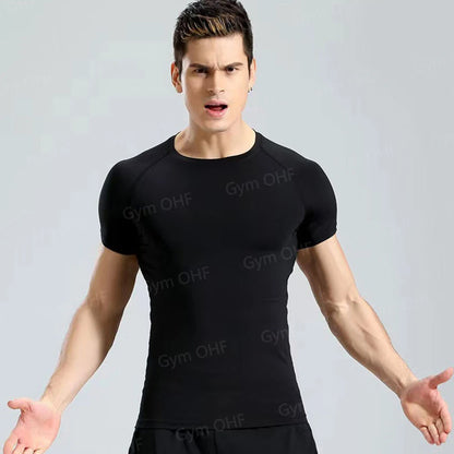 Gym Fitness T shirt Men's Short Sleeve Summer Boxing Jersey Legging Men Rashguard Compression Pants Quick Dry Tight T-shirts Men
