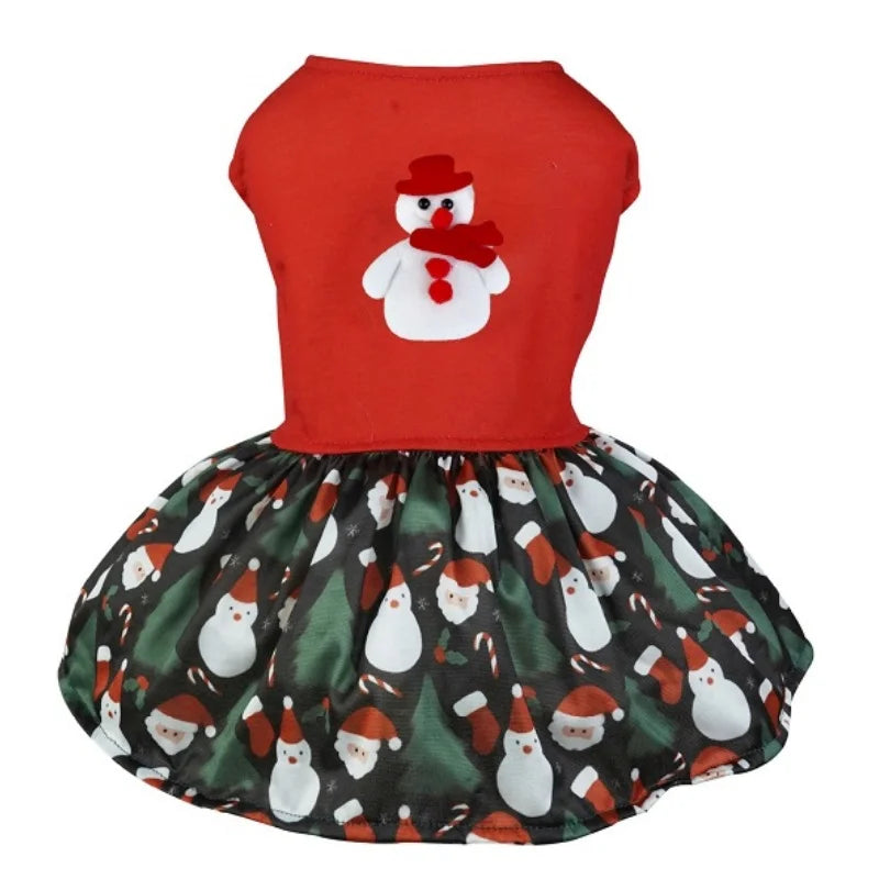 Christmas Dog Dresses New Year Dog Clothes Fancy Princess Puppy Dress Fashion Bow Cat Skirt Holiday Print Pet Costumes Dog Skirt