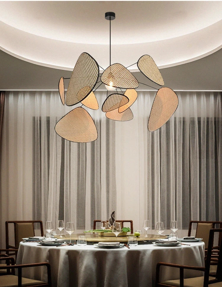 French Design Hand Made Screen Rattan Chandelier for DiningLiving Room Suspension Home Decor Lamp Indoor Lighting Factory Outlet