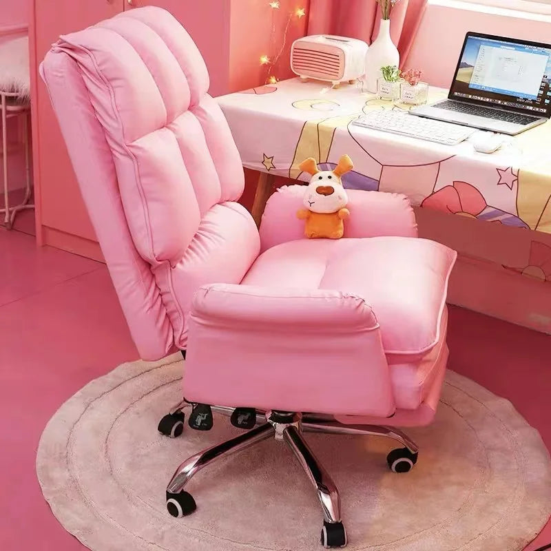 2025 New gaming chair pink office computer chair comfortable soft  gamer chair PU Leather chair Rotating recliner with footrest