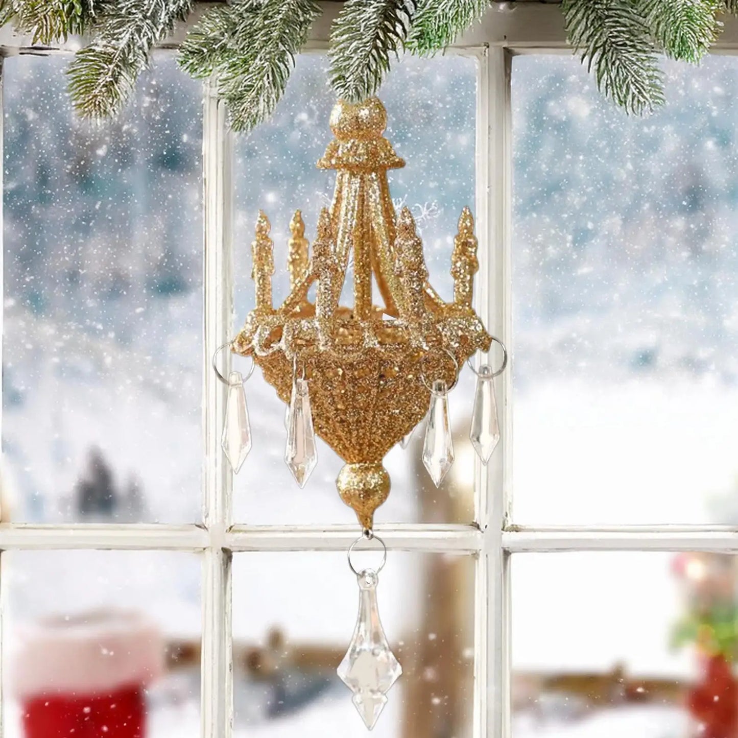 Christmas Crystal Chandelier Tree Ornament - Light-Refracting Holiday Keepsake for Farmhouse, Garden, Bedroom Door Winter Decor