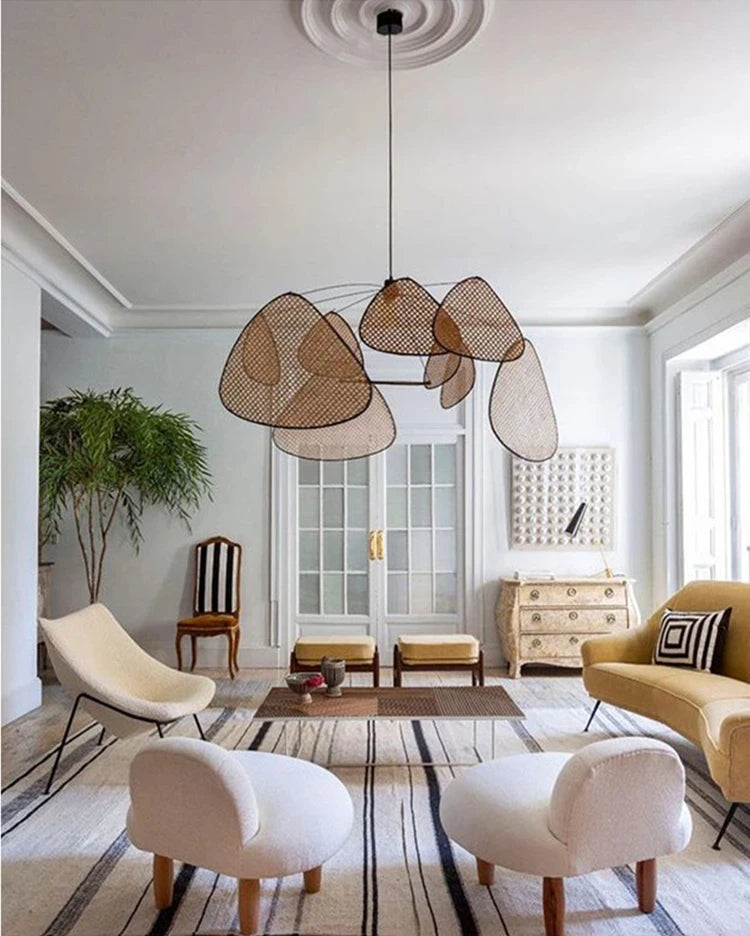 French Design Hand Made Screen Rattan Chandelier for DiningLiving Room Suspension Home Decor Lamp Indoor Lighting Factory Outlet