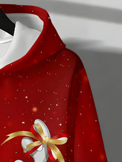 Men'S Christmas Hoodie - Santa Hat & Reindeer Graphic Pullover Sweatshirt, Red Holiday Sweater for Xmas Party Outfit, Casual Winter Wear - Cozy Men'S Clothing Gift, Christmas Clothes, Festive Casual Attire, Allover Print Desi