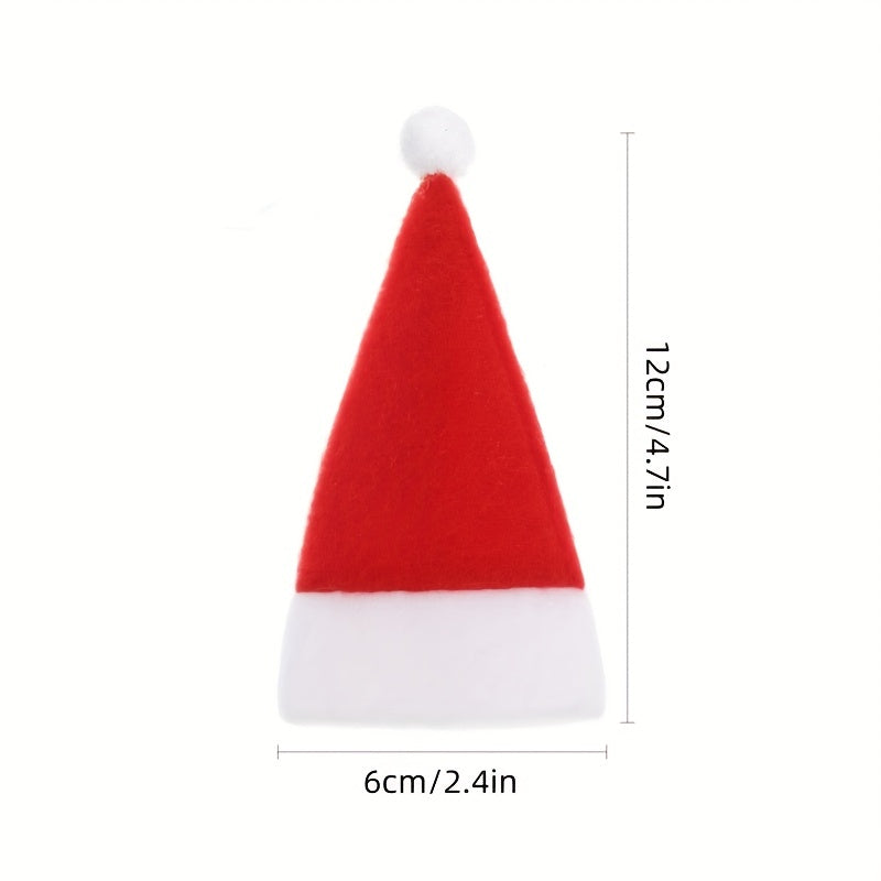 10pcs, Christmas Knife And Fork Small Hat, 2.36*4.72inch Red Mini Christmas Hat, Wine Bottle Knife And Fork Table Decoration, Suitable For Winter Christmas And All Seasons, Furry Christmas Accessories, Kitchen Accessories, Ki