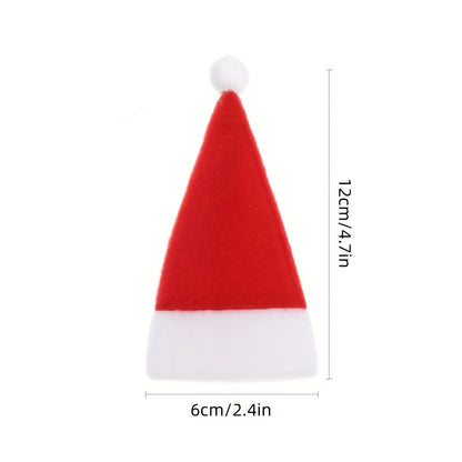 10pcs, Christmas Knife And Fork Small Hat, 2.36*4.72inch Red Mini Christmas Hat, Wine Bottle Knife And Fork Table Decoration, Suitable For Winter Christmas And All Seasons, Furry Christmas Accessories, Kitchen Accessories, Ki