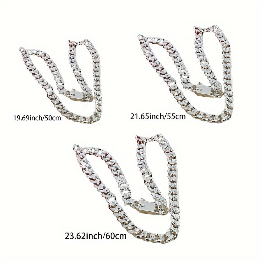New 925 sterling Silvery smooth chain necklace for both men and women, 10mm fashionable Cuban chain jewelry, wedding and Christmas accessories