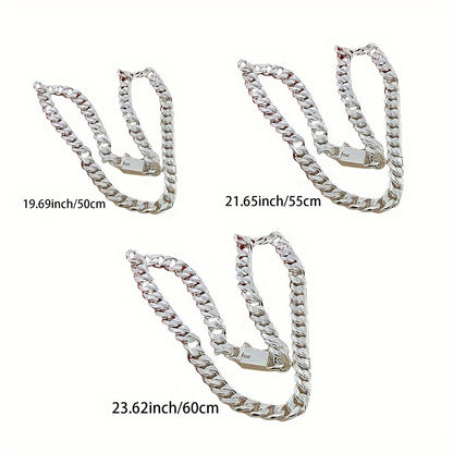 New 925 sterling Silvery smooth chain necklace for both men and women, 10mm fashionable Cuban chain jewelry, wedding and Christmas accessories