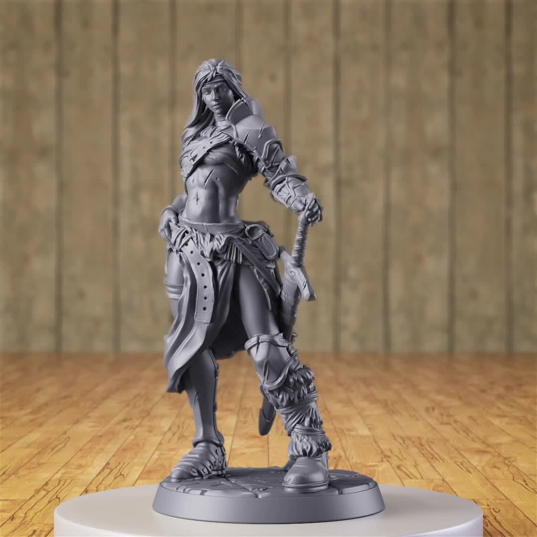 OMGLOBAL 25mm Female Barbarian RPG Miniature Figurine - Gray Resin Heroine with Sword and Axe, Perfect for Tabletop Role-Playing Games, Halloween, and Christmas Accessories