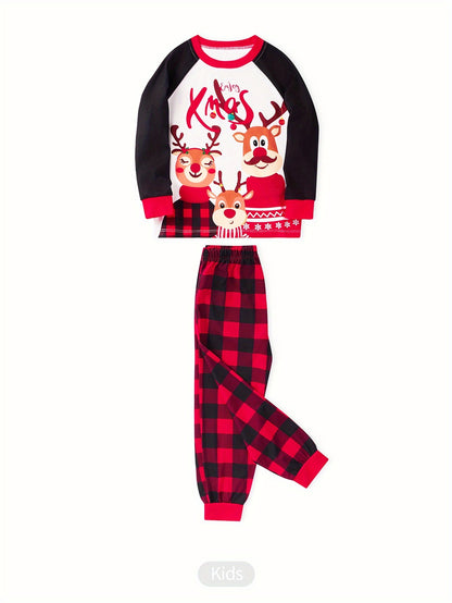 MOSSRIVER Christmas Pajamas Family Matching Soft Reindeer Print Set - Cozy Long Sleeve & Pants, Red & Plaid Design with Santa & Reindeer, Perfect for Celebrations, All-Season Comfort, Christmas Clothes, Festive, Playful Desig