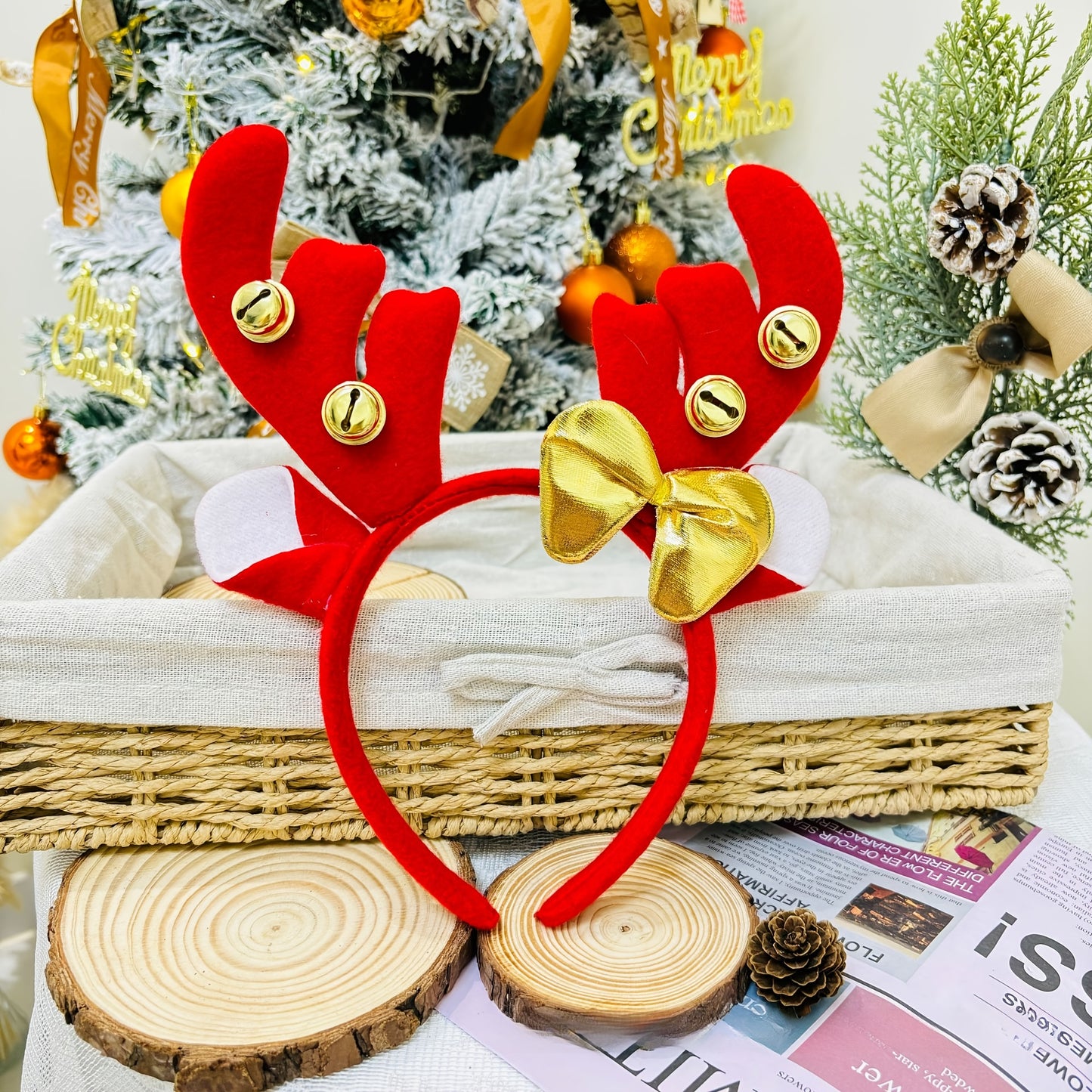 4-Pack Christmas Headbands - Soft Plastic Reindeer Antler & Floral Holiday Headwear, Unisex Party Accessories for Women & Men, Hand Wash Only, No Power Needed, Festive Holiday Decorations, Christmas Accessories, Festive Headw