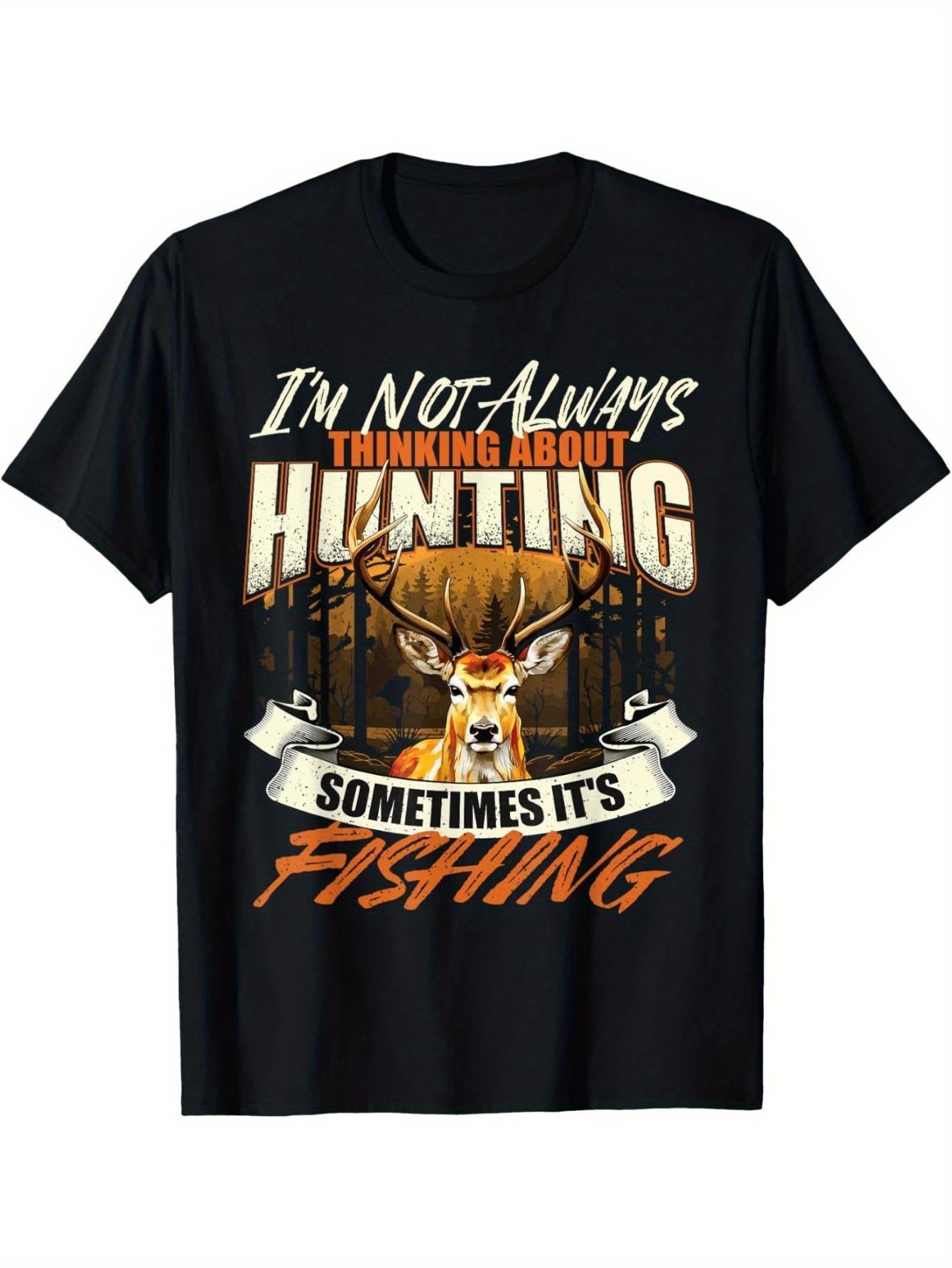 Men's & Women's "I'm Not Always Thinking About Hunting" Deer Hunting T-Shirt - Soft Breathable Cotton Tee with Deer Antler & Camo Print, Sports Apparel, Casual Short Sleeve Shirt for Hunters, Fishing & Wildlife Lovers, Funny