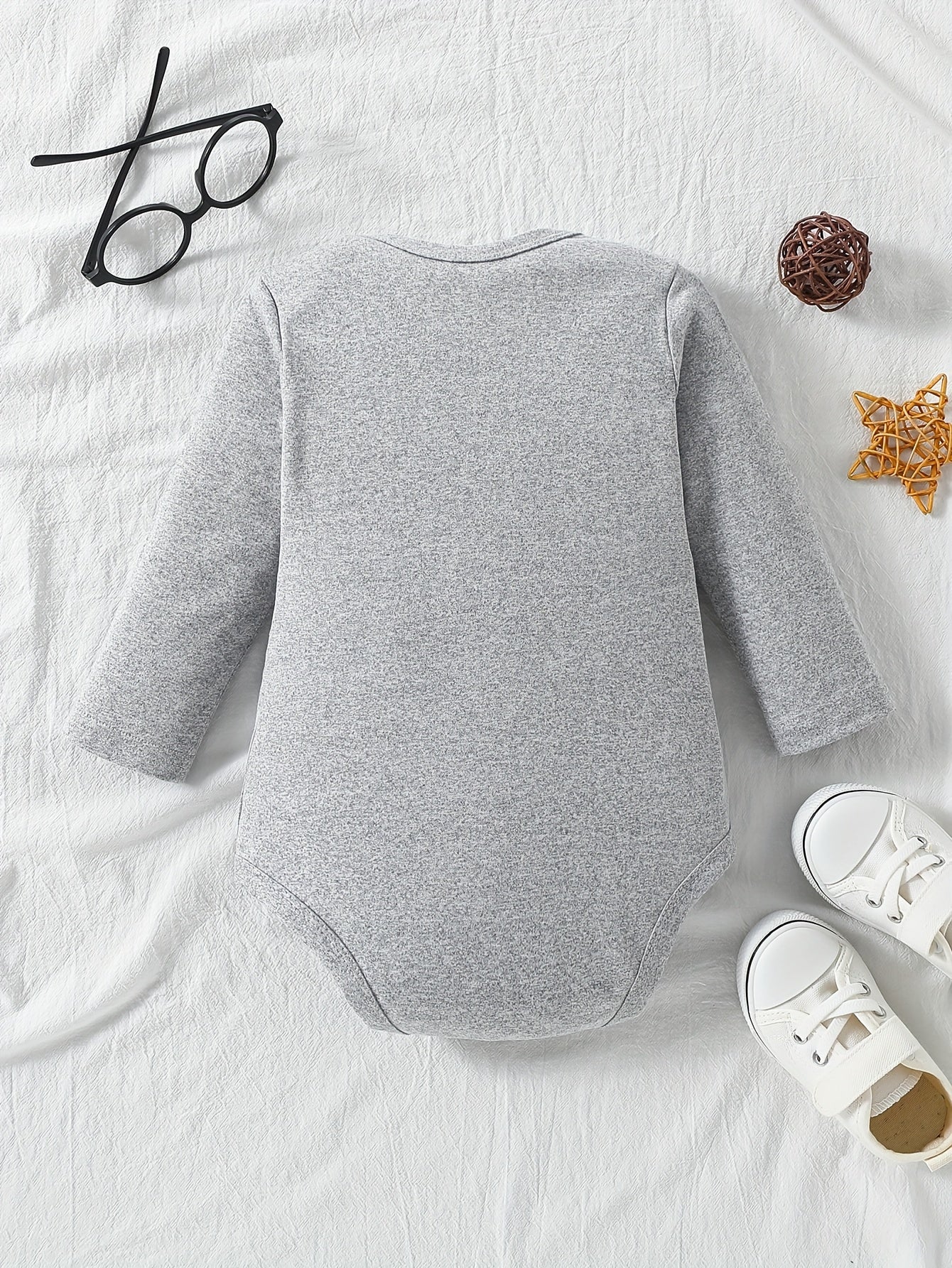 1pc Baby Long Sleeve Romper - Thanksgiving, Halloween, Christmas & Birthday Outfit with Custom Logo/Text - Soft Grey Onesie for Newborns, Infants, Toddlers - Easy Button Closure - Perfect for Photoshoots, Family Gatherings, E