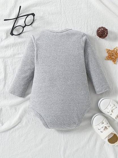 1pc Baby Long Sleeve Romper - Thanksgiving, Halloween, Christmas & Birthday Outfit with Custom Logo/Text - Soft Grey Onesie for Newborns, Infants, Toddlers - Easy Button Closure - Perfect for Photoshoots, Family Gatherings, E