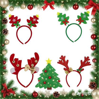 4-Pack Christmas Headbands - Soft Plastic Reindeer Antler & Floral Holiday Headwear, Unisex Party Accessories for Women & Men, Hand Wash Only, No Power Needed, Festive Holiday Decorations, Christmas Accessories, Festive Headw