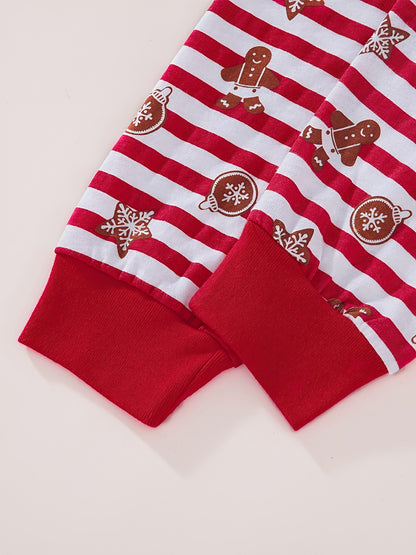 [Christmas Santa Claus Set] Christmas Santa Claus Boys & Girls Set - Red Long Sleeve Top with Santa & Snowflake Print, Red & White Striped Pants, Round Neck, All-Season Comfort, Casual Home Wear, Christmas Pajamas, Christmas
