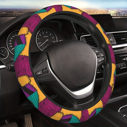 6-Piece Complete Car Decoration Kit - Soft Polyester Steering Wheel Cover, Center Console Pad, Cup Holder Coasters, and More - No Filler, Durable, and Easy to Clean Nightmare Before Christmas Accessories