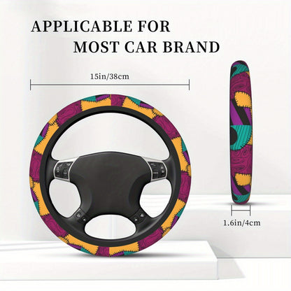 6-Piece Complete Car Decoration Kit - Soft Polyester Steering Wheel Cover, Center Console Pad, Cup Holder Coasters, and More - No Filler, Durable, and Easy to Clean Nightmare Before Christmas Accessories