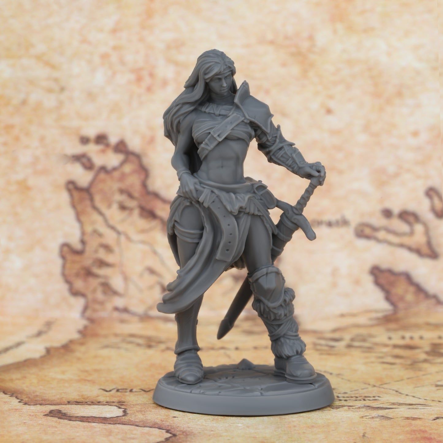 OMGLOBAL 25mm Female Barbarian RPG Miniature Figurine - Gray Resin Heroine with Sword and Axe, Perfect for Tabletop Role-Playing Games, Halloween, and Christmas Accessories