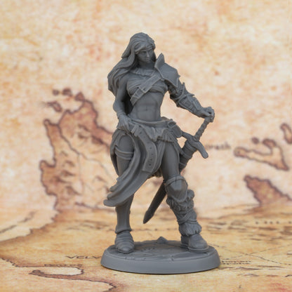 OMGLOBAL 25mm Female Barbarian RPG Miniature Figurine - Gray Resin Heroine with Sword and Axe, Perfect for Tabletop Role-Playing Games, Halloween, and Christmas Accessories