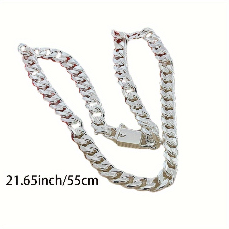 New 925 sterling Silvery smooth chain necklace for both men and women, 10mm fashionable Cuban chain jewelry, wedding and Christmas accessories