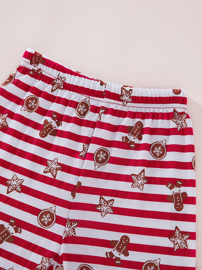 [Christmas Santa Claus Set] Christmas Santa Claus Boys & Girls Set - Red Long Sleeve Top with Santa & Snowflake Print, Red & White Striped Pants, Round Neck, All-Season Comfort, Casual Home Wear, Christmas Pajamas, Christmas