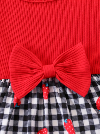 Baby Girl's Red & Black Gingham Checkered Dress with Ruffle Hem - Long Sleeve Round Neck Umbrella, Soft Fabric Casual Outfit for Newborn Toddler Girls, Easy Diaper Change, Girls Christmas Outfit, Christmas Dress Girls, Girls