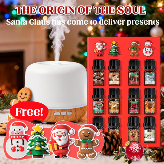 12*0.17oz Christmas Essential Oil Set - Christmas Wreath, Gingerbread, Cinnamon, Harvest Spices, Cedarwood, Peppermint - Air Freshener, Humidifier Supplies, Home Fragrance, Holiday Decor, Christmas Gift Set, Local Warehouse,