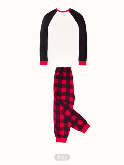 MOSSRIVER Christmas Pajamas Family Matching Soft Reindeer Print Set - Cozy Long Sleeve & Pants, Red & Plaid Design with Santa & Reindeer, Perfect for Celebrations, All-Season Comfort, Christmas Clothes, Festive, Playful Desig