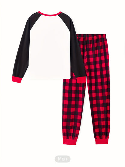 MOSSRIVER Christmas Pajamas Family Matching Soft Reindeer Print Set - Cozy Long Sleeve & Pants, Red & Plaid Design with Santa & Reindeer, Perfect for Celebrations, All-Season Comfort, Christmas Clothes, Festive, Playful Desig