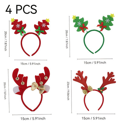 4-Pack Christmas Headbands - Soft Plastic Reindeer Antler & Floral Holiday Headwear, Unisex Party Accessories for Women & Men, Hand Wash Only, No Power Needed, Festive Holiday Decorations, Christmas Accessories, Festive Headw